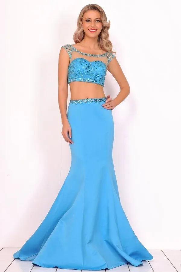 2024 Two-Piece Scoop Prom Dresses Mermaid Satin PGSCYGPZ