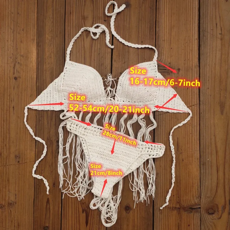 3-teiliges Häkel-Bikini-Set „Bohemian Breeze“ mit Quastenrock