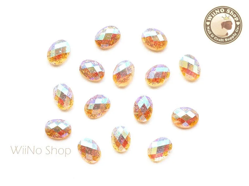 6 x 8mm AB Copper Glitter Oval Flat Back Acrylic Rhinestone Nail Art - 10 pcs