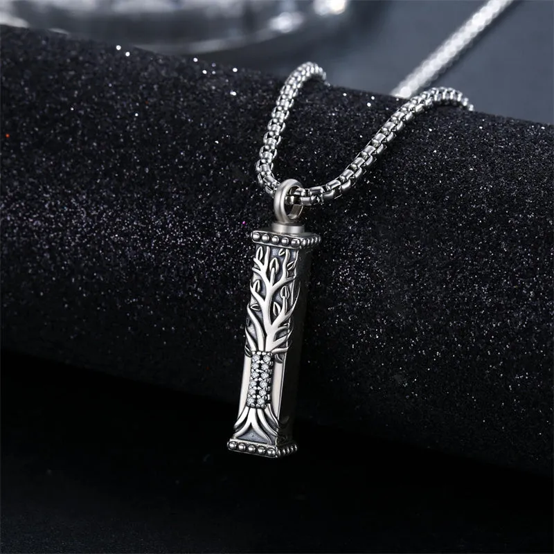 925 Sterling Silver Tree of Life Cremation Jewelry  Urn Necklace for Ashes for Men with 2.5mm 22 2 Rolo Chain