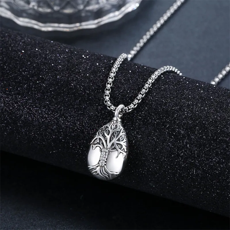 925 Sterling Silver Tree of Life Cremation Jewelry  Urn Necklace for Ashes for Men with 2.5mm 22 2 Rolo Chain