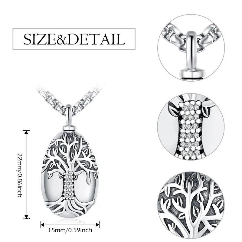 925 Sterling Silver Tree of Life Cremation Jewelry  Urn Necklace for Ashes for Men with 2.5mm 22 2 Rolo Chain