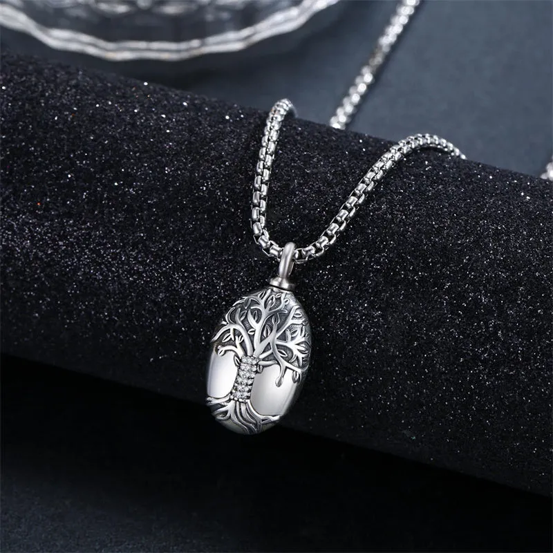 925 Sterling Silver Tree of Life Cremation Jewelry  Urn Necklace for Ashes for Men with 2.5mm 22 2 Rolo Chain