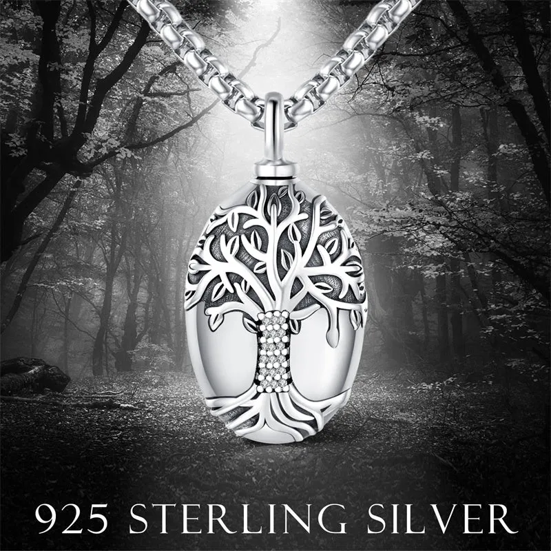 925 Sterling Silver Tree of Life Cremation Jewelry  Urn Necklace for Ashes for Men with 2.5mm 22 2 Rolo Chain