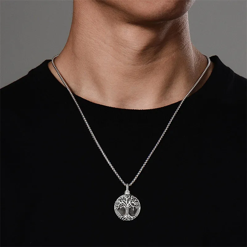 925 Sterling Silver Tree of Life Cremation Jewelry  Urn Necklace for Ashes for Men with 2.5mm 22 2 Rolo Chain