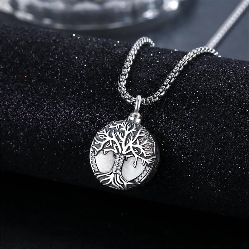 925 Sterling Silver Tree of Life Cremation Jewelry  Urn Necklace for Ashes for Men with 2.5mm 22 2 Rolo Chain