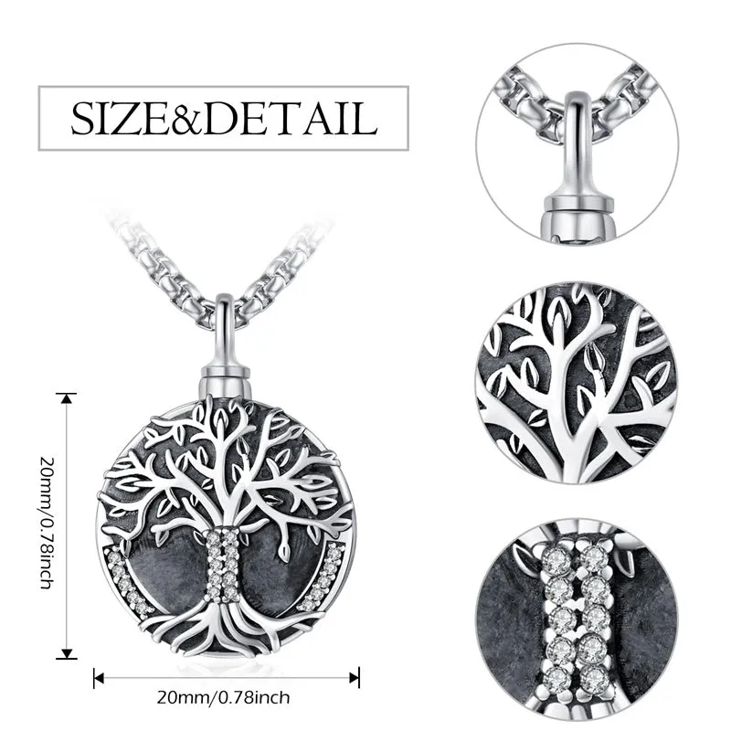 925 Sterling Silver Tree of Life Cremation Jewelry  Urn Necklace for Ashes for Men with 2.5mm 22 2 Rolo Chain