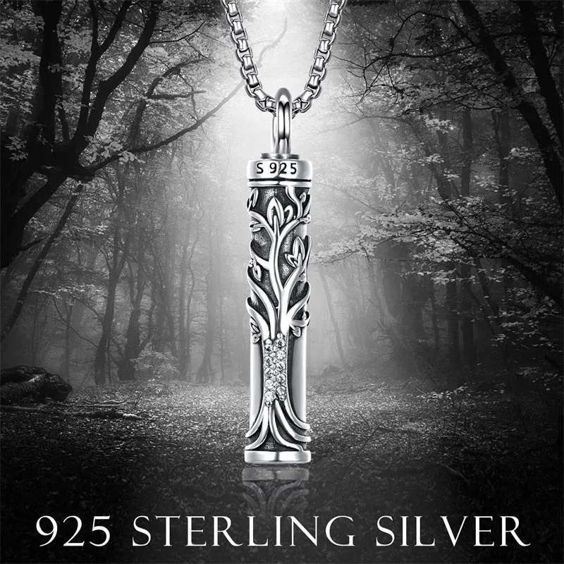 925 Sterling Silver Tree of Life Cremation Jewelry  Urn Necklace for Ashes for Men with 2.5mm 22 2 Rolo Chain