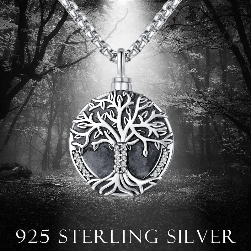 925 Sterling Silver Tree of Life Cremation Jewelry  Urn Necklace for Ashes for Men with 2.5mm 22 2 Rolo Chain