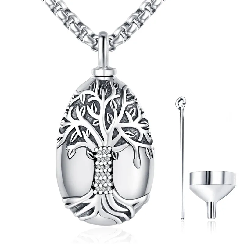 925 Sterling Silver Tree of Life Cremation Jewelry  Urn Necklace for Ashes for Men with 2.5mm 22 2 Rolo Chain