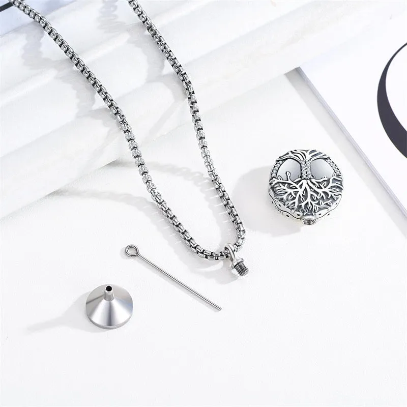 925 Sterling Silver Tree of Life Cremation Jewelry  Urn Necklace for Ashes for Men with 2.5mm 22 2 Rolo Chain