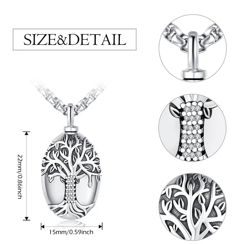 925 Sterling Silver Tree of Life Cremation Jewelry  Urn Necklace for Ashes for Men with 2.5mm 22 2 Rolo Chain