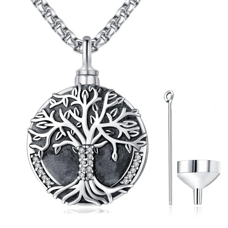 925 Sterling Silver Tree of Life Cremation Jewelry  Urn Necklace for Ashes for Men with 2.5mm 22 2 Rolo Chain