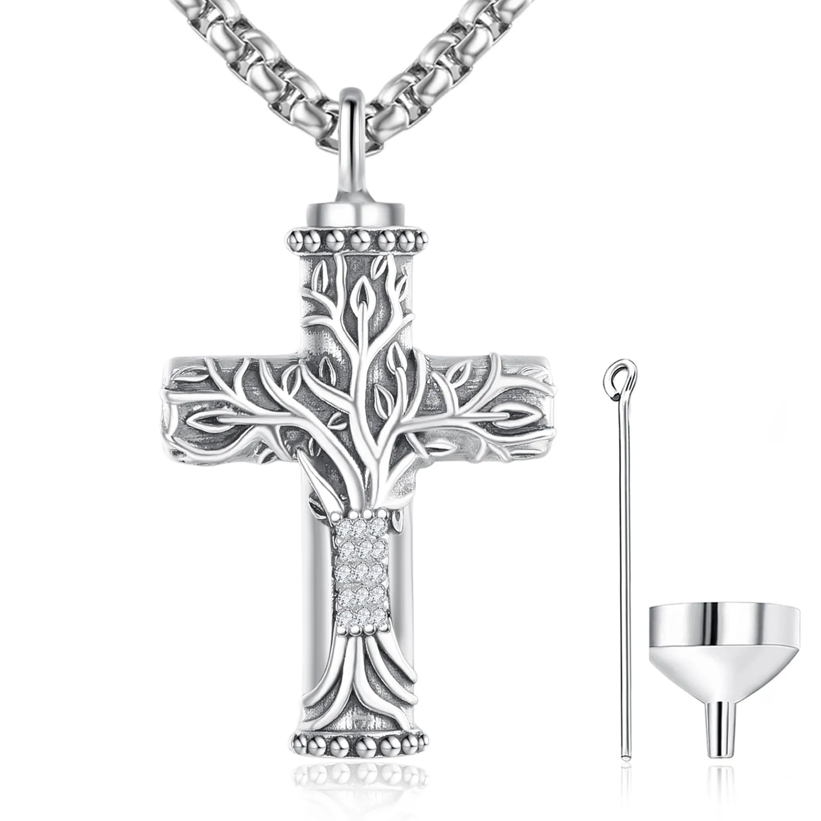 925 Sterling Silver Tree of Life Cremation Jewelry  Urn Necklace for Ashes for Men with 2.5mm 22 2 Rolo Chain