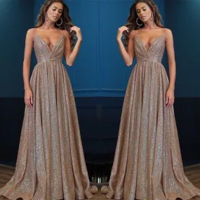 Abito Donna Lungo Scollo V Profondo Bretelline Lurex Elegante