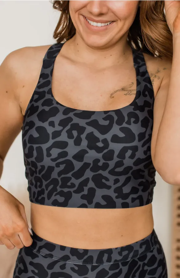 Along The Boardwalk Swim Top - Charcoal Leopard