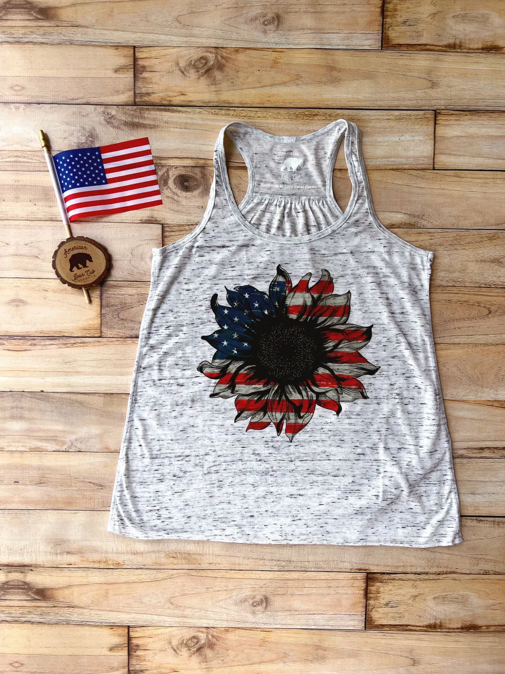 American Flag Sunflower flowy racerback tank tops