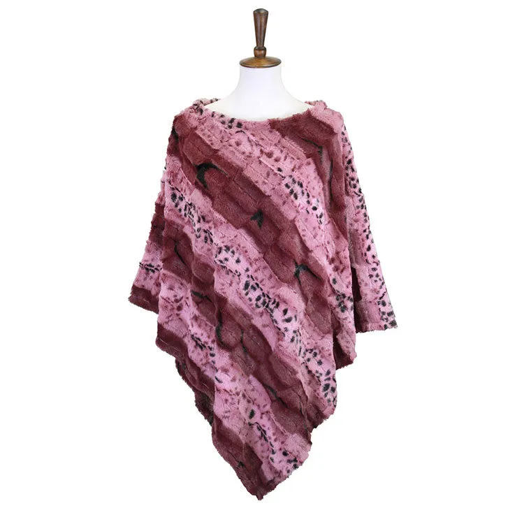 Animal Patterned Faux Fur Soft Poncho