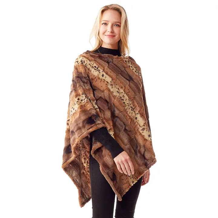 Animal Patterned Faux Fur Soft Poncho