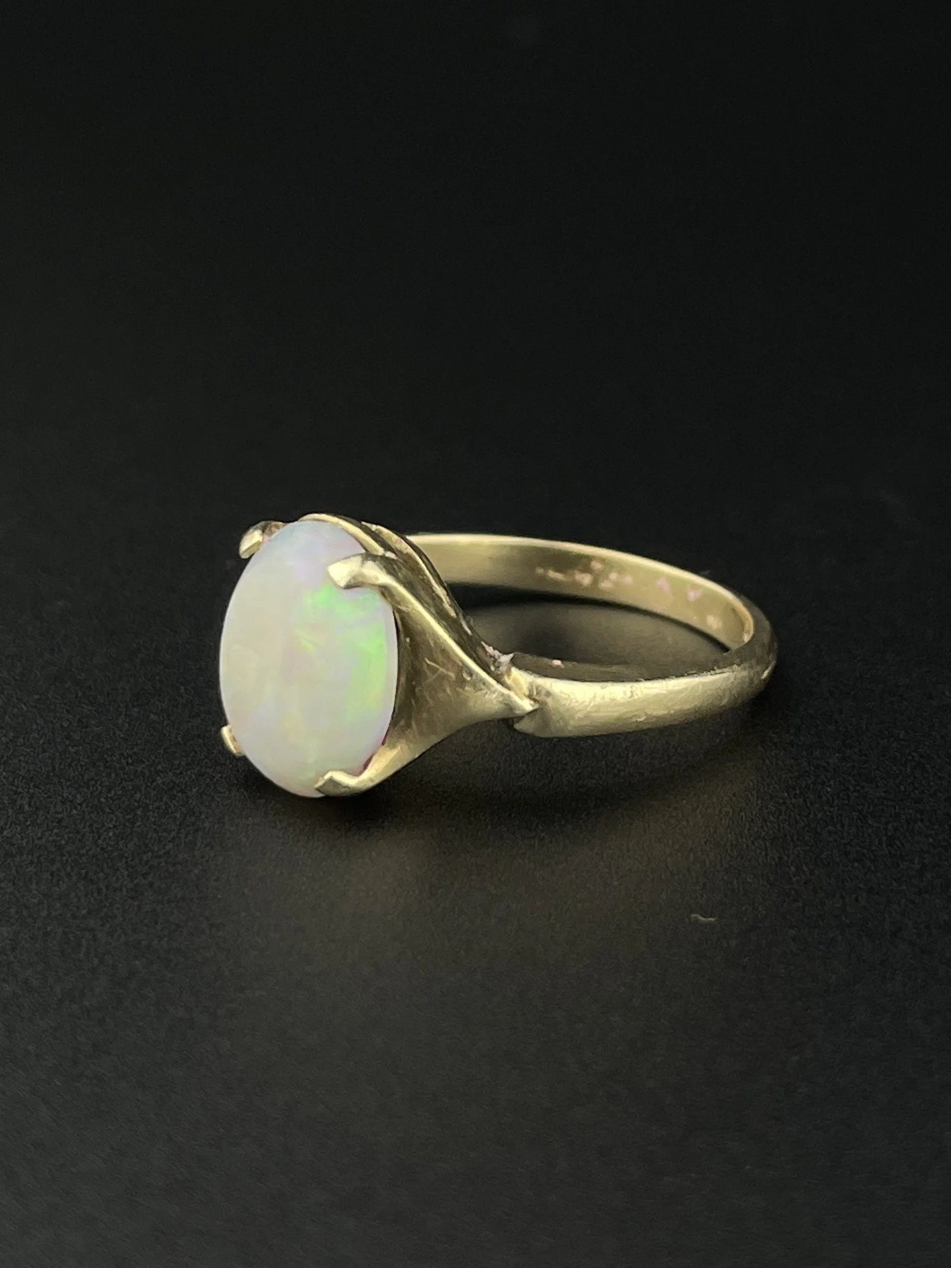 Antique 10K Gold Opal Solitaire October Birthstone Cocktail Ring, Sz 5 1/4