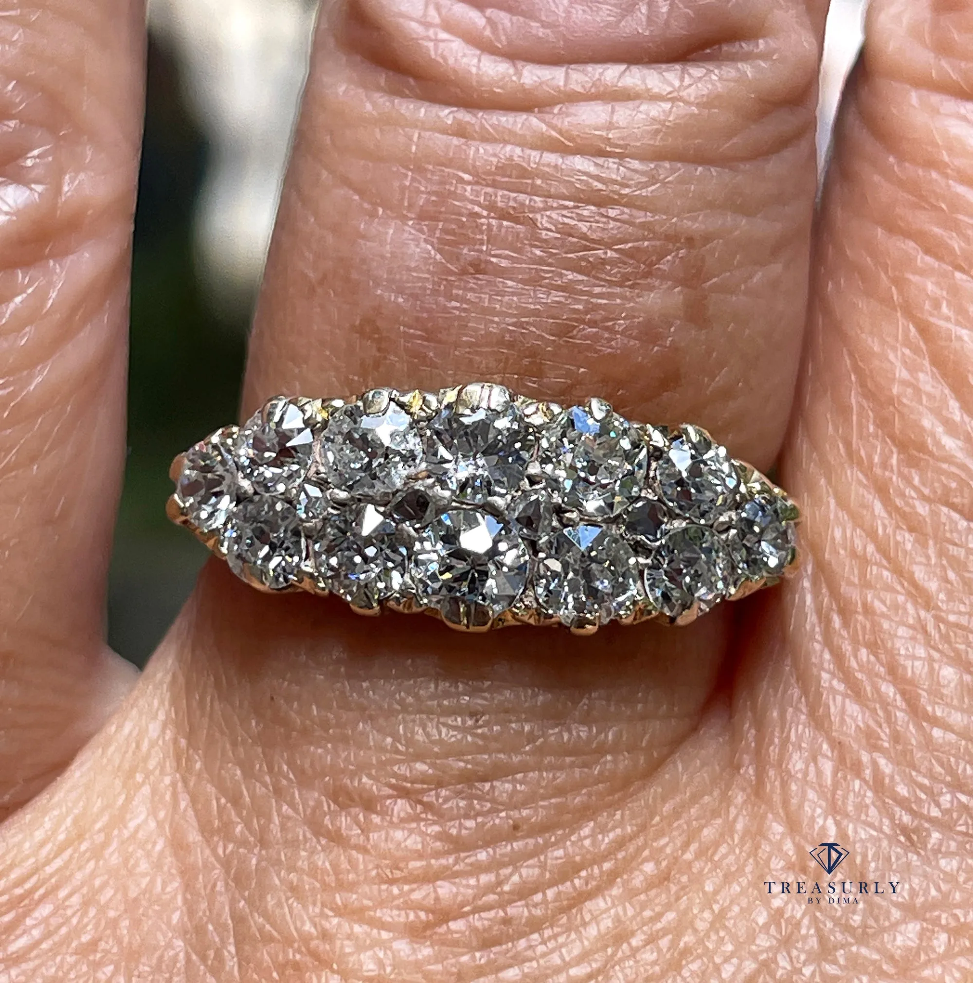 Antique 1890's Victorian 2.25ct Old Mine Diamond Double Rows 18K Gold Band Ring