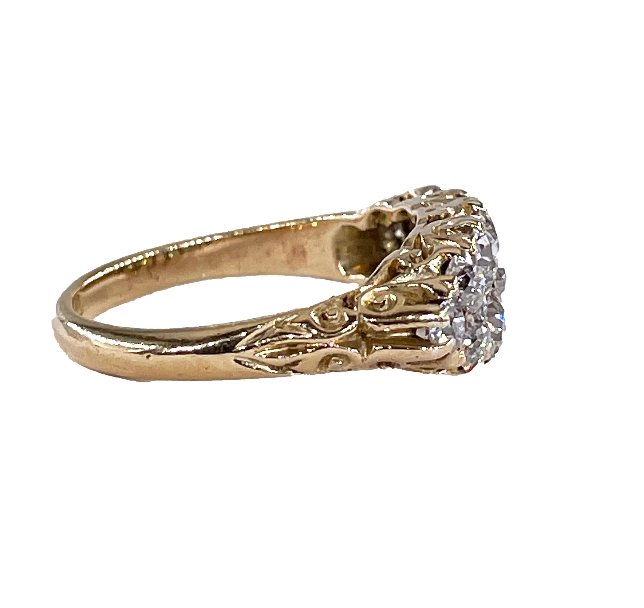 Antique 1890's Victorian 2.25ct Old Mine Diamond Double Rows 18K Gold Band Ring