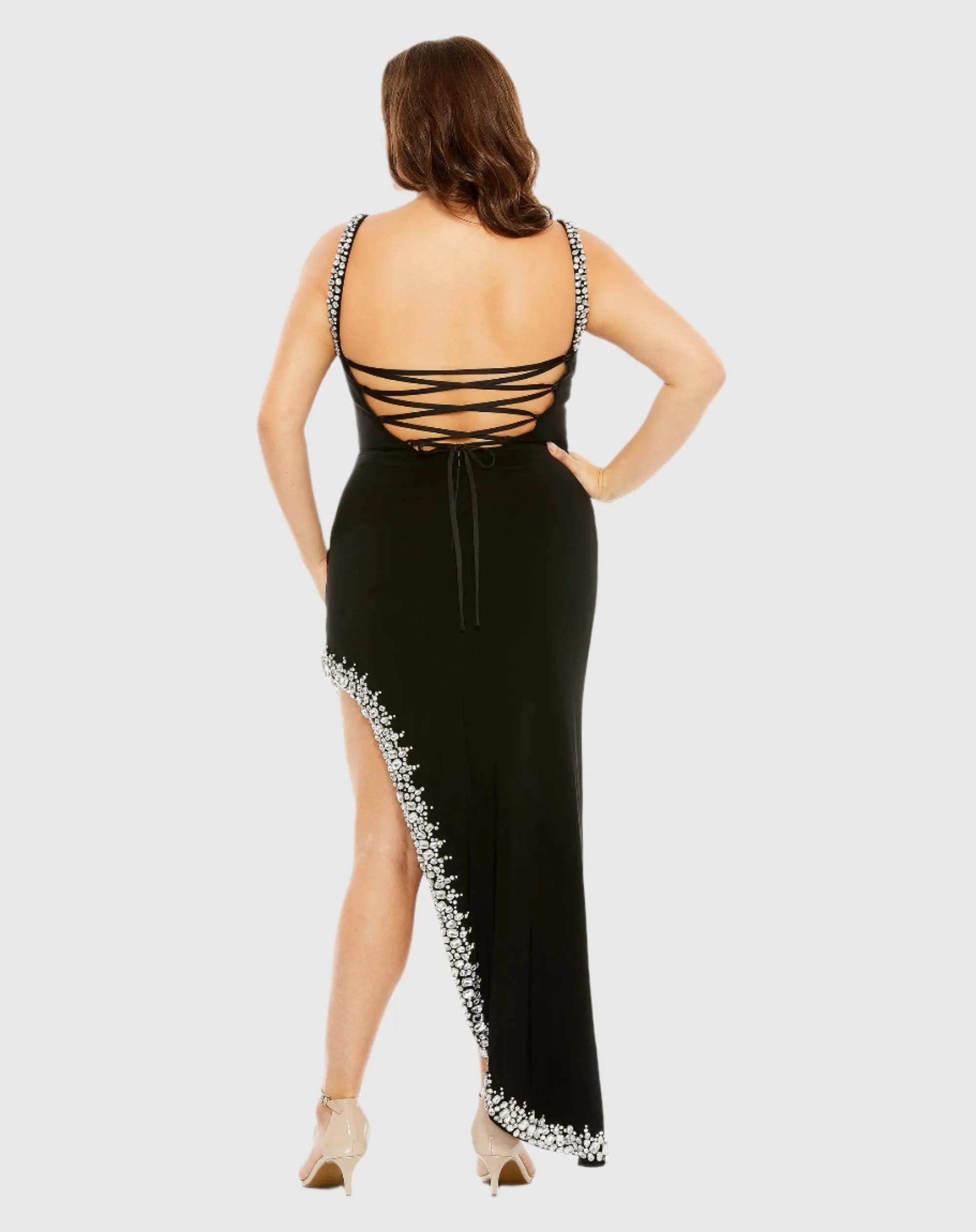 Asymmetrical Embellished Hem Line Gown