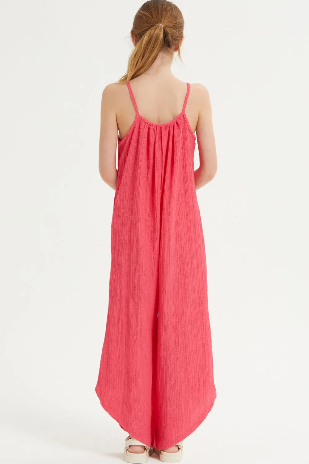 Asymmetrical Hem Crinkle Texture | Hot Pink