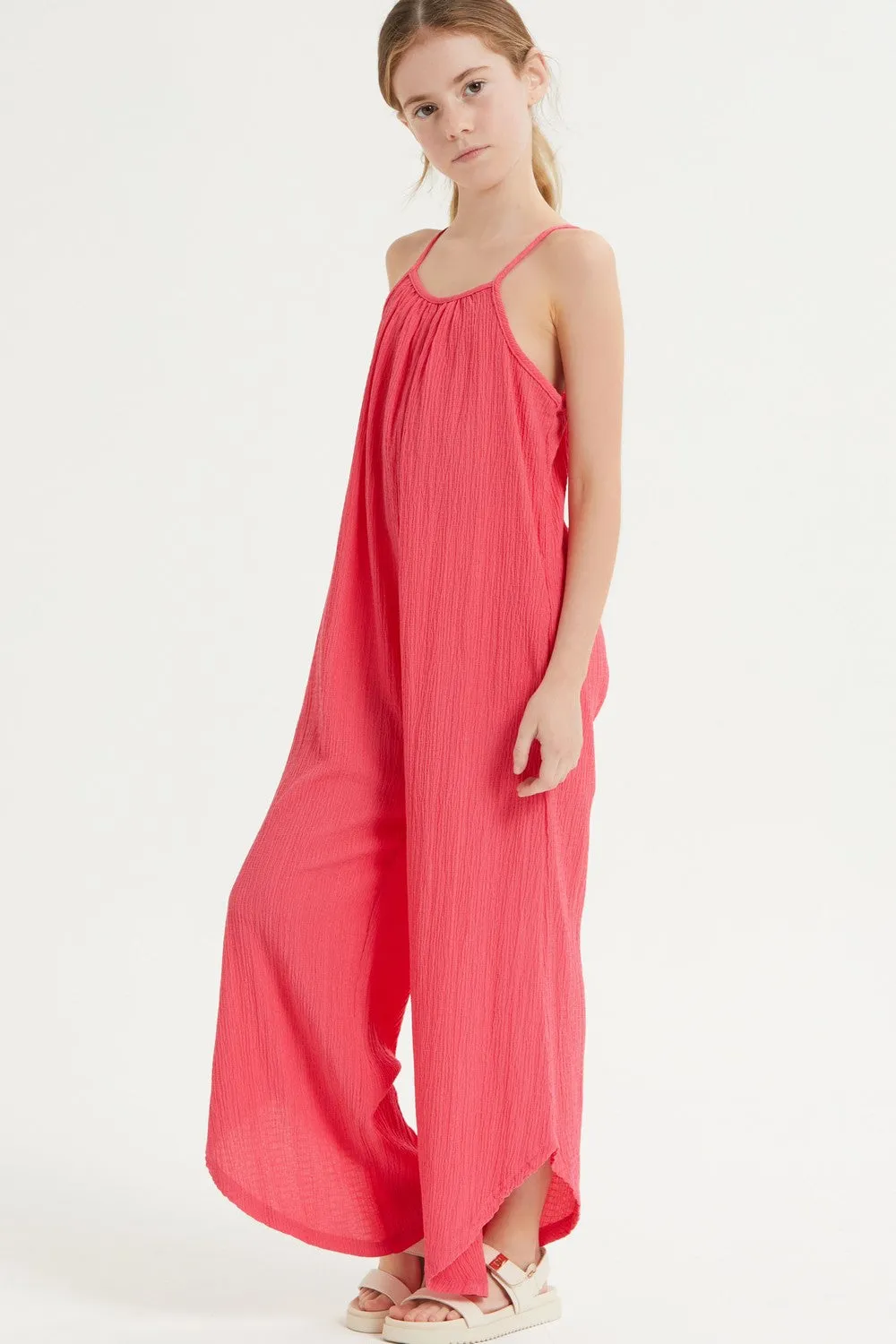 Asymmetrical Hem Crinkle Texture | Hot Pink