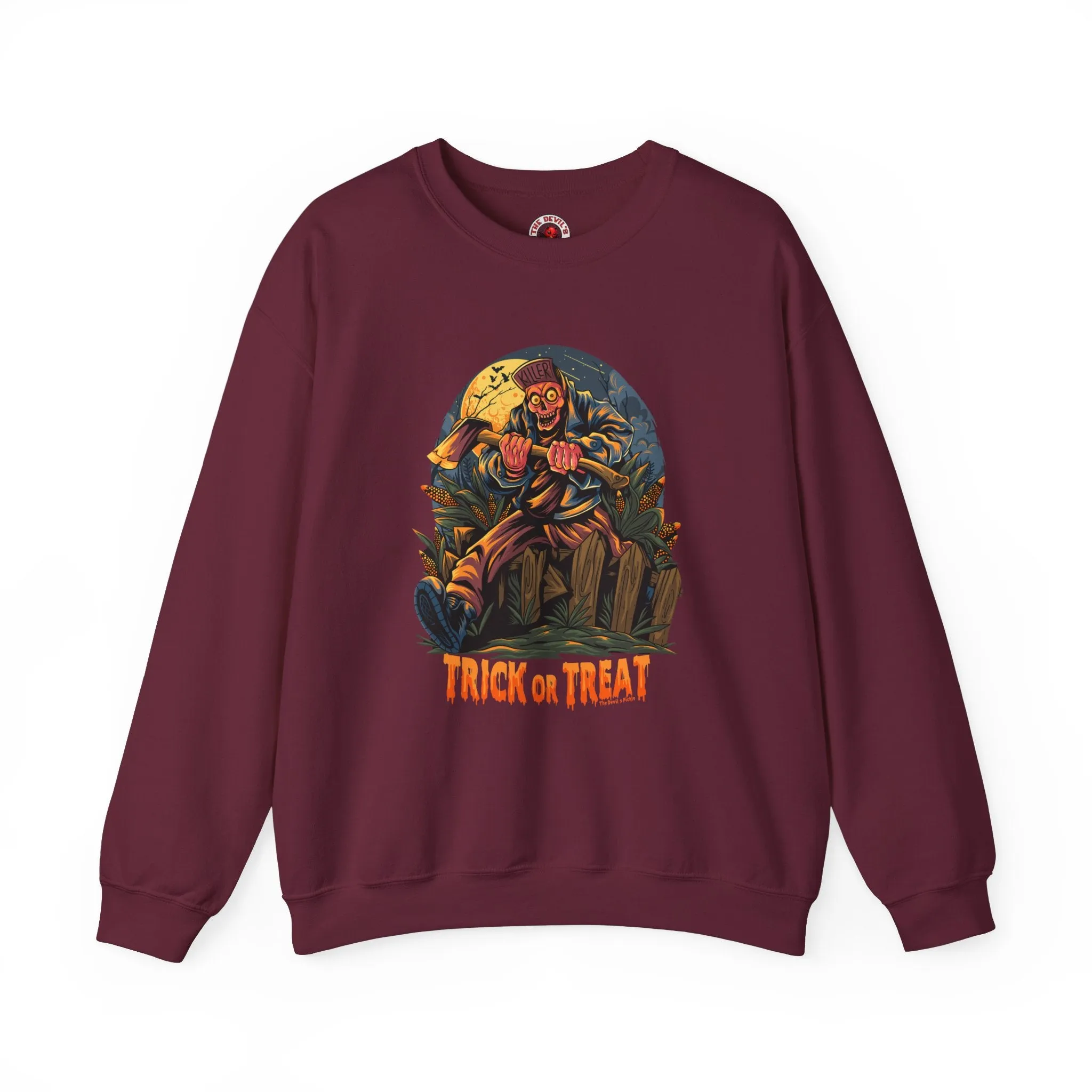 Axe Wielding Zombie Trick or Treat Crewneck Sweatshirt