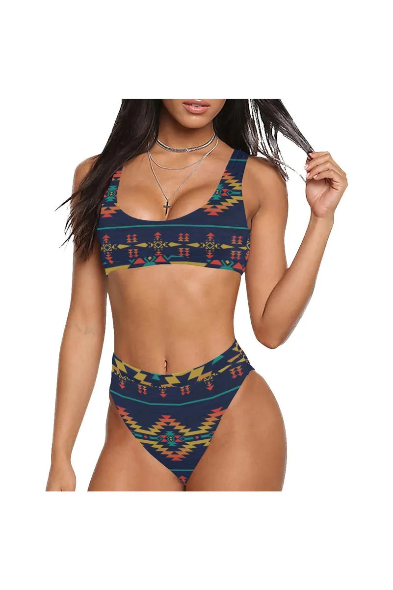 Aztec Sport Top & High-Waist Bikini Swimsuit