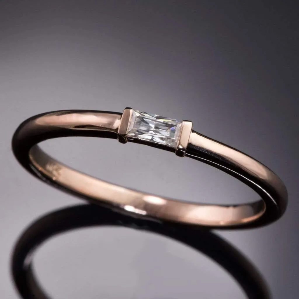 Baguette Diamond Stacking Promise or Solitaire Engagement Ring