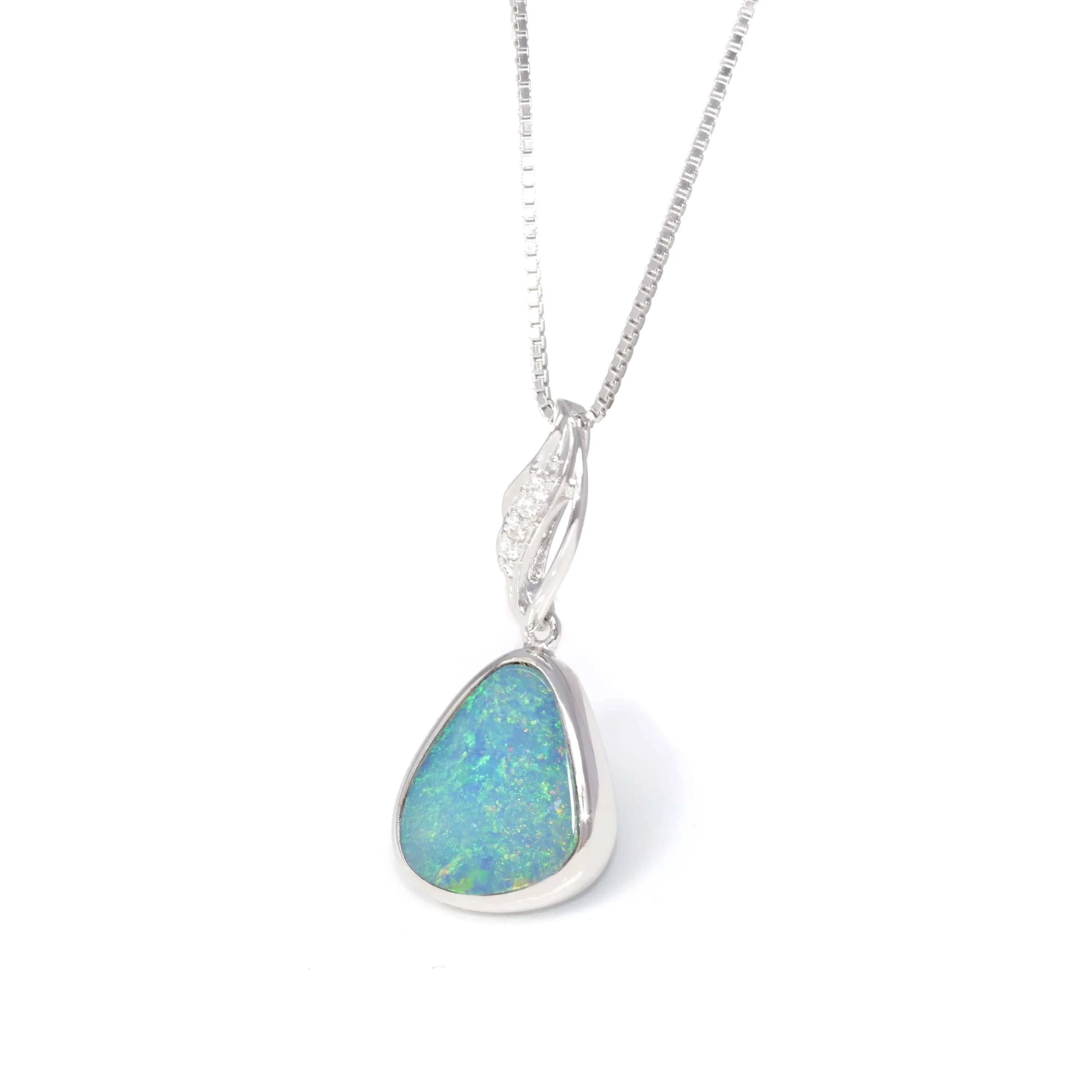 Baikalla? Sterling Silver Freeform Australian Light Blue Natural Opal Bezel Set Necklace