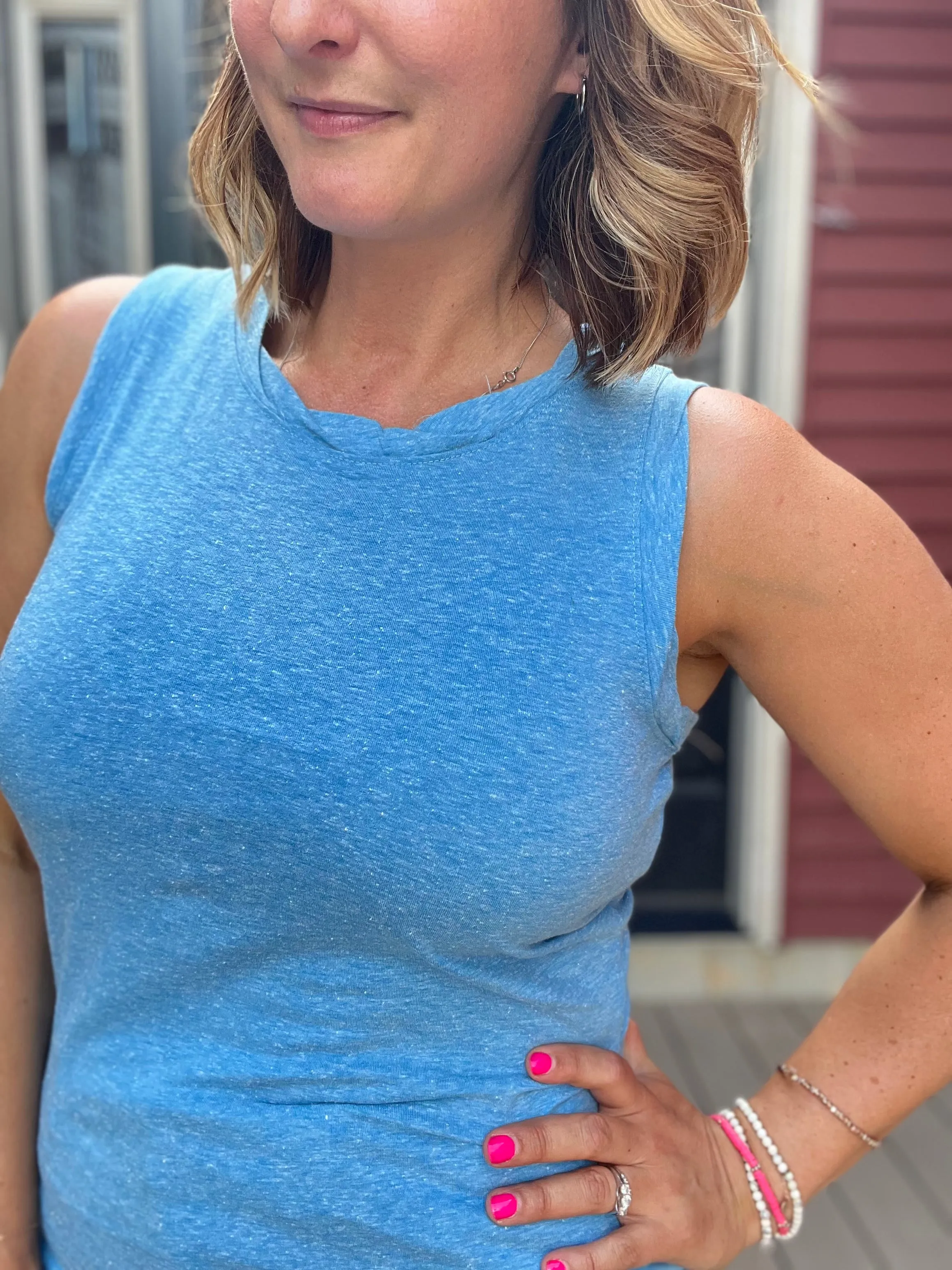 Basic Heathered Tank Sapphire Blue