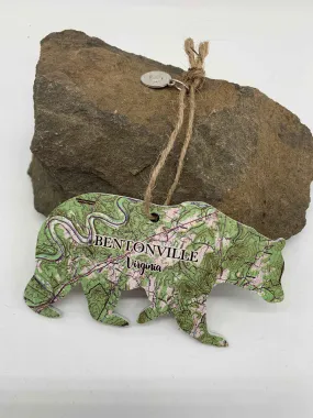 Bentonville, Virginia Bear Map Wooden Ornament