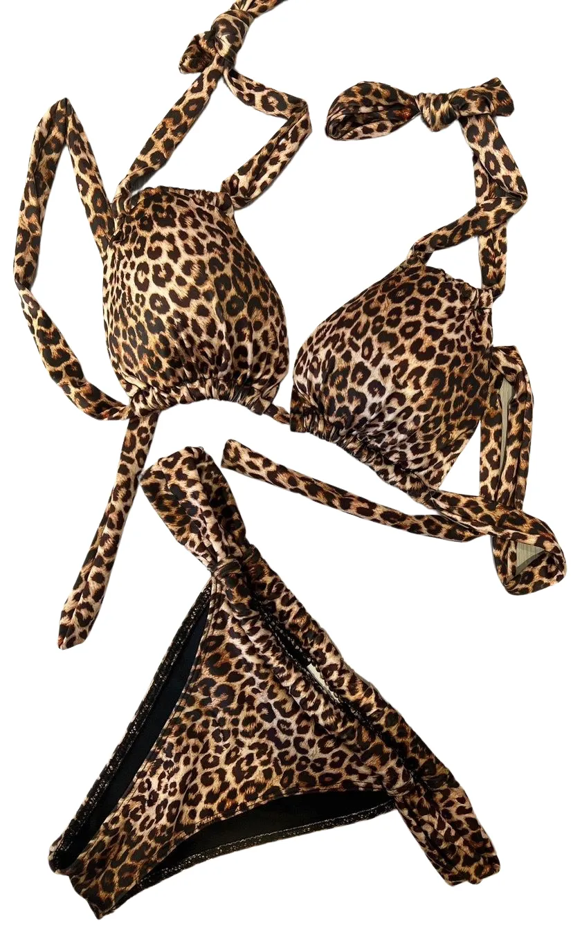 Bikini Donna Costume Fantasia Leopardata Bretelle Moda Mare