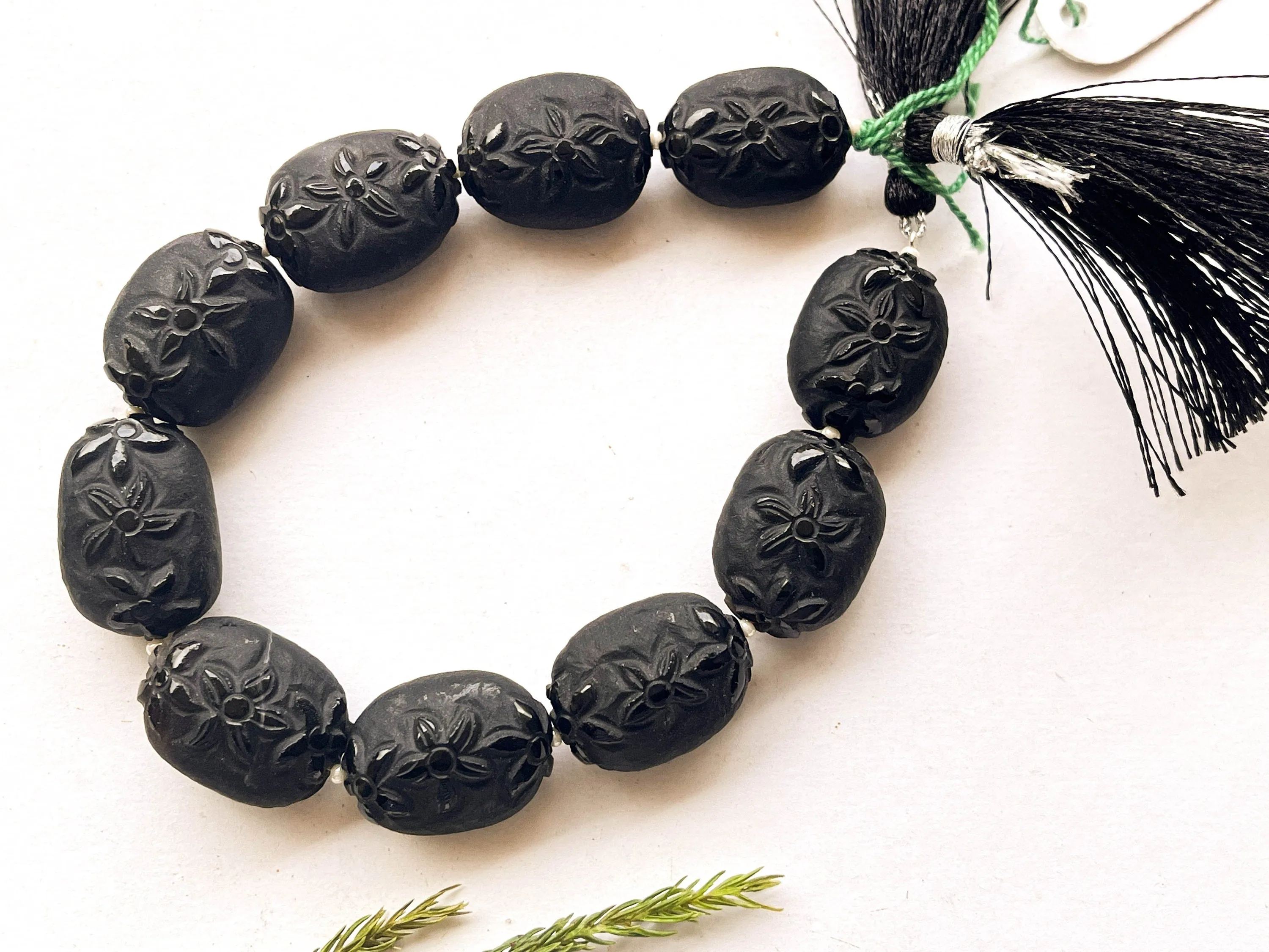 Black Onyx Carved Frosted Beads