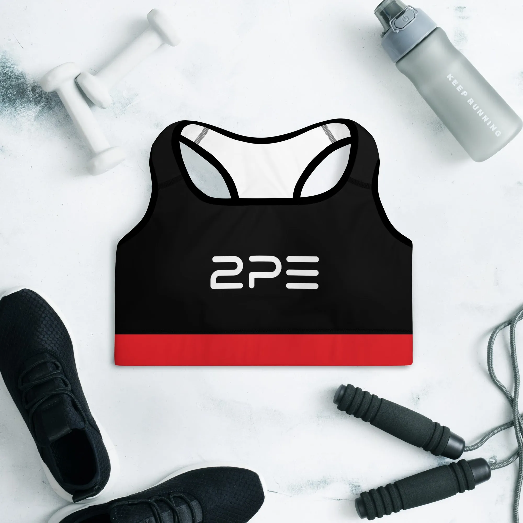 Black with Red  Padded Sports Bra