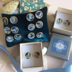 Blue and white porcelain chinoiserie stud earrings