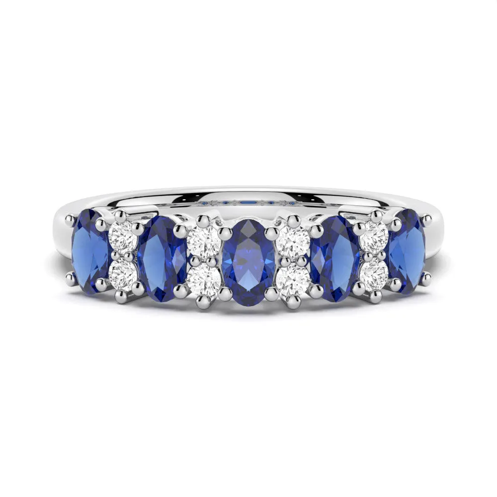 Blue Sapphire and White Sapphire Five-Stone Wedding Ring