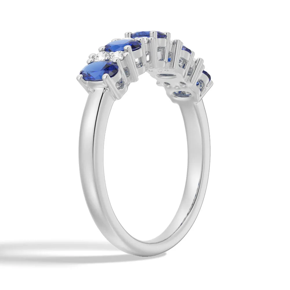 Blue Sapphire and White Sapphire Five-Stone Wedding Ring