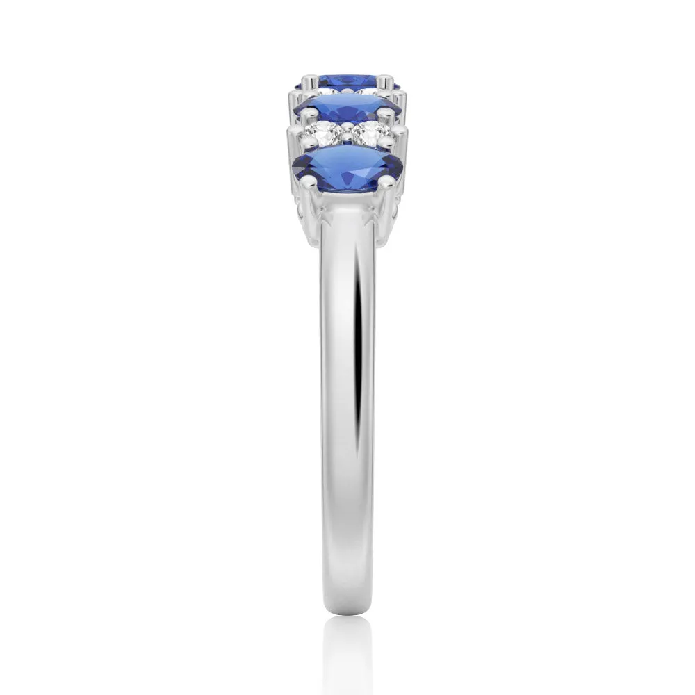 Blue Sapphire and White Sapphire Five-Stone Wedding Ring