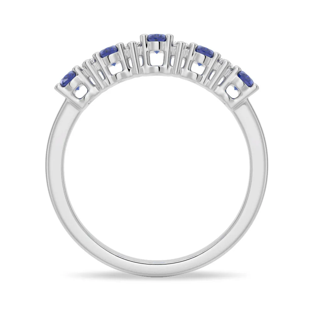 Blue Sapphire and White Sapphire Five-Stone Wedding Ring