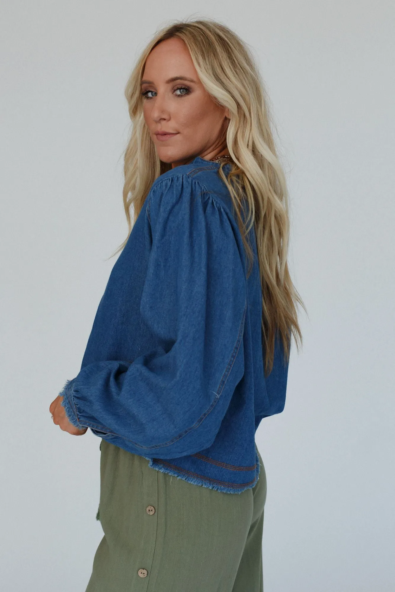 Blue Sky Denim Henley Top - Dark Denim