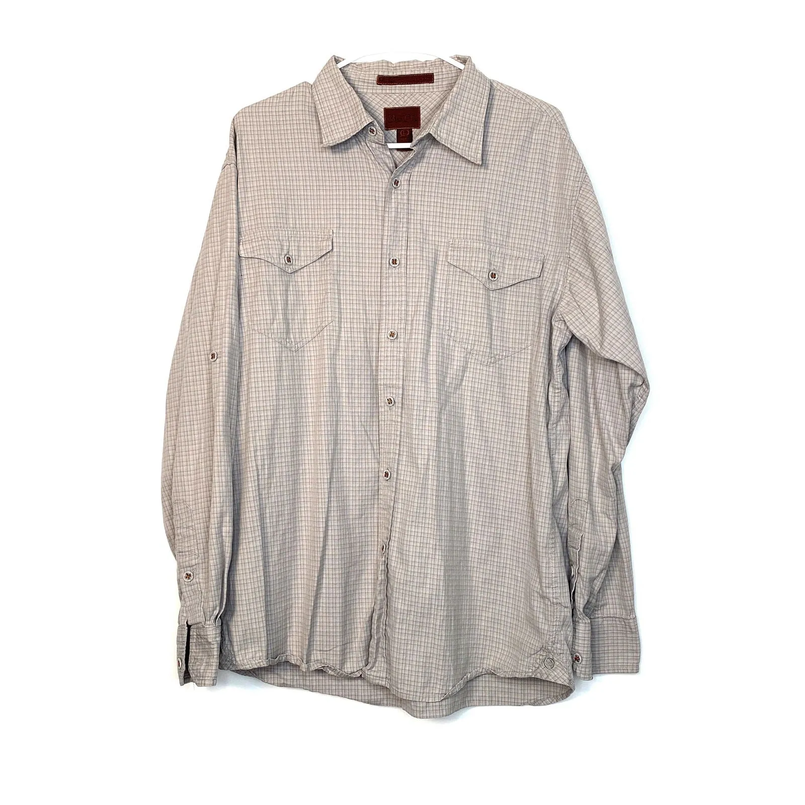 Born Mens Size L Beige Gray Plaid Button-Up Shirt L/s