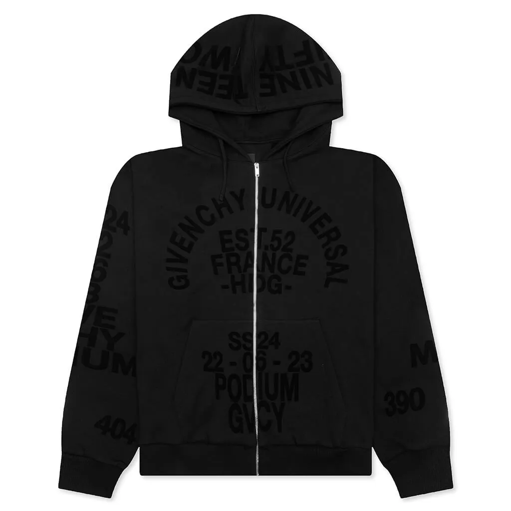 Boxy Fit Hoodie With Zip And Pocket Base - Black