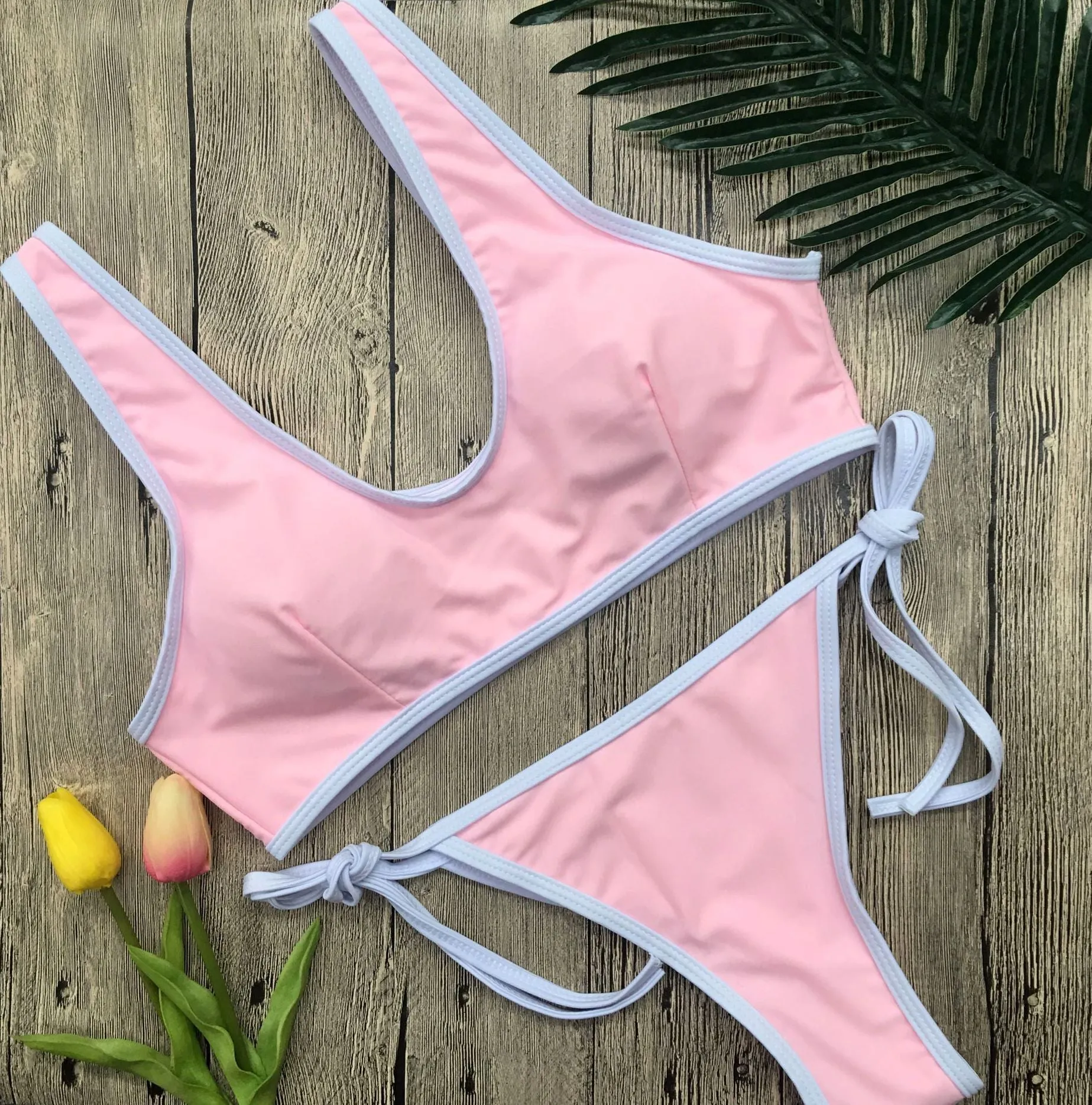 Breathless Solid Thong Bikini Set