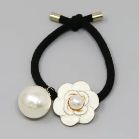 Camelia Flower & Pearl Hair Tie