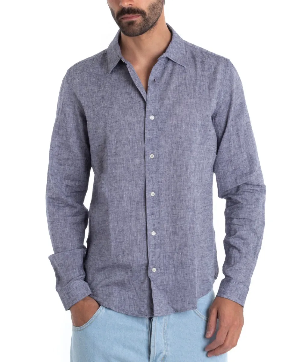 Camicia Uomo Con Colletto Manica Lunga Lino Tinta Unita Morbida Comoda GIOSAL-C2446A