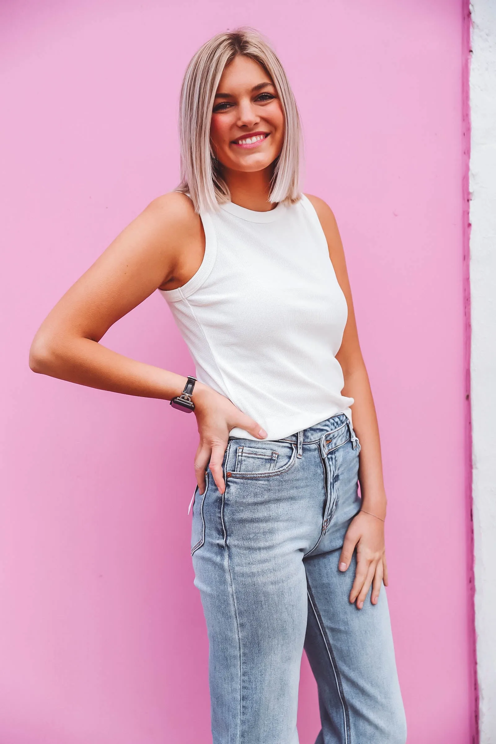 Cara Waffle Knit Tank-White